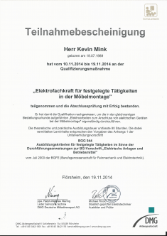 zertifikat elektro | kevion mink